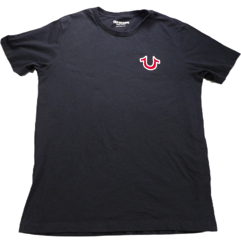 True Religion Buddha Guitar Logo Graphic Tee Men M Black Red Cotton Streetwear
